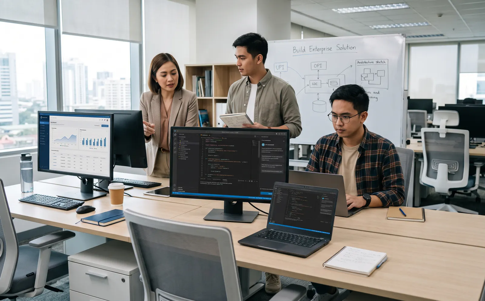 Software team designing and developing an enterprise business application