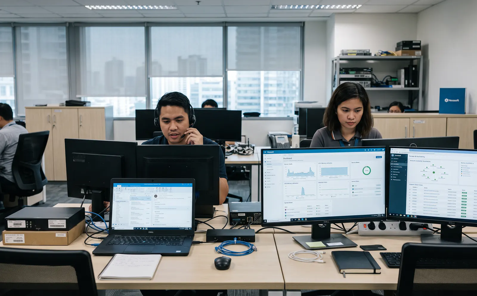 Hexasoft support team monitoring business systems and assisting users